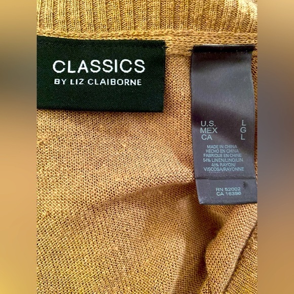 Y2K Liz Claiborne light coffee color ribbed knit v-neck,  hem & sleeves 🧶🤎 - Picture 8 of 9